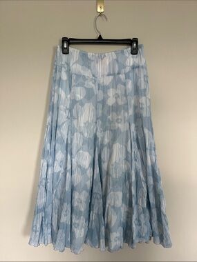 Ruby Rd. 100% Cotton Light Blue & White Floral Pleated A-Line Skirt